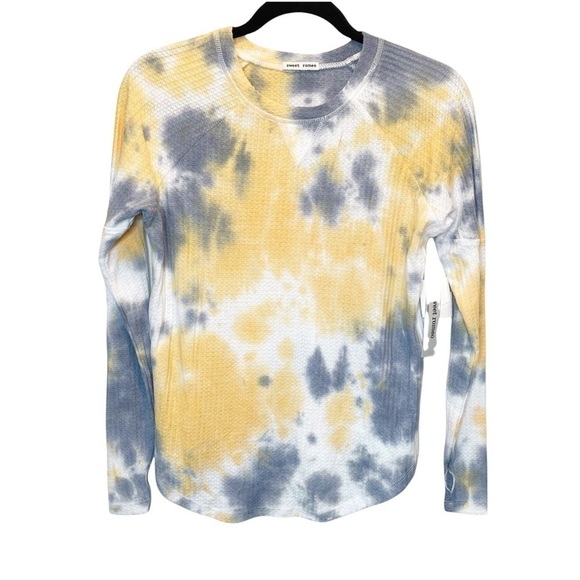 Sweet Romeo Tops - Sweet Romeo Storm Tie Dye Thermal Thumbhole Shirt White Yellow Blue XS New
